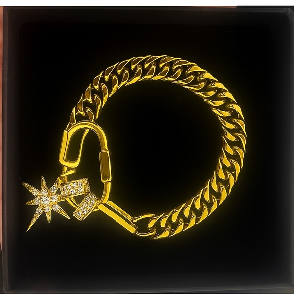 ✨ 18K Gold Plated Cuban Chain Bracelet · Custom Star & Pavé Charms · 19 cm✨ - Picture 1 of 3